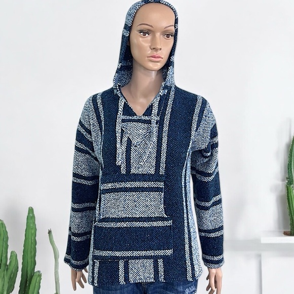 Artesanias Cuamatzi Blue Classic Mexican Baja Hoodie Pullover - Picture 14 of 16